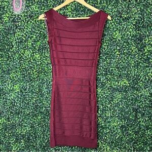 French Connection Sheen Burgundy Bandage Midi Dress Sz 4